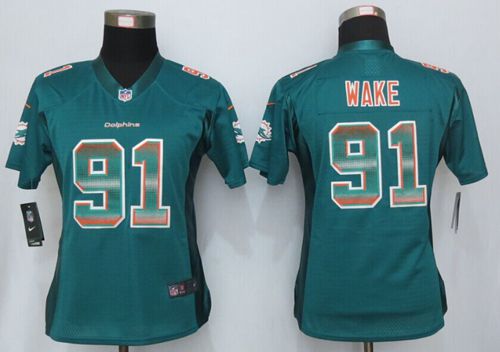 Nike Dolphins #91 Cameron Wake Aqua Green Team Color Women's Stitched NFL Elite Strobe Jersey - Click Image to Close